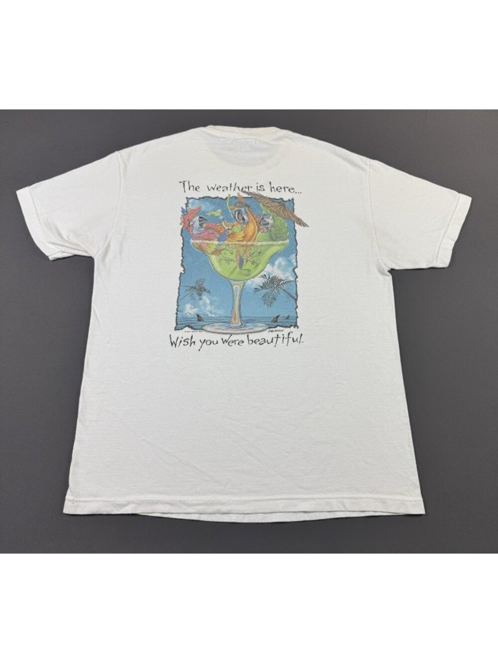 Rare Vintage Y2K Margaritaville Las Vegas Drink Art Parrot Alcohol Large Promo T